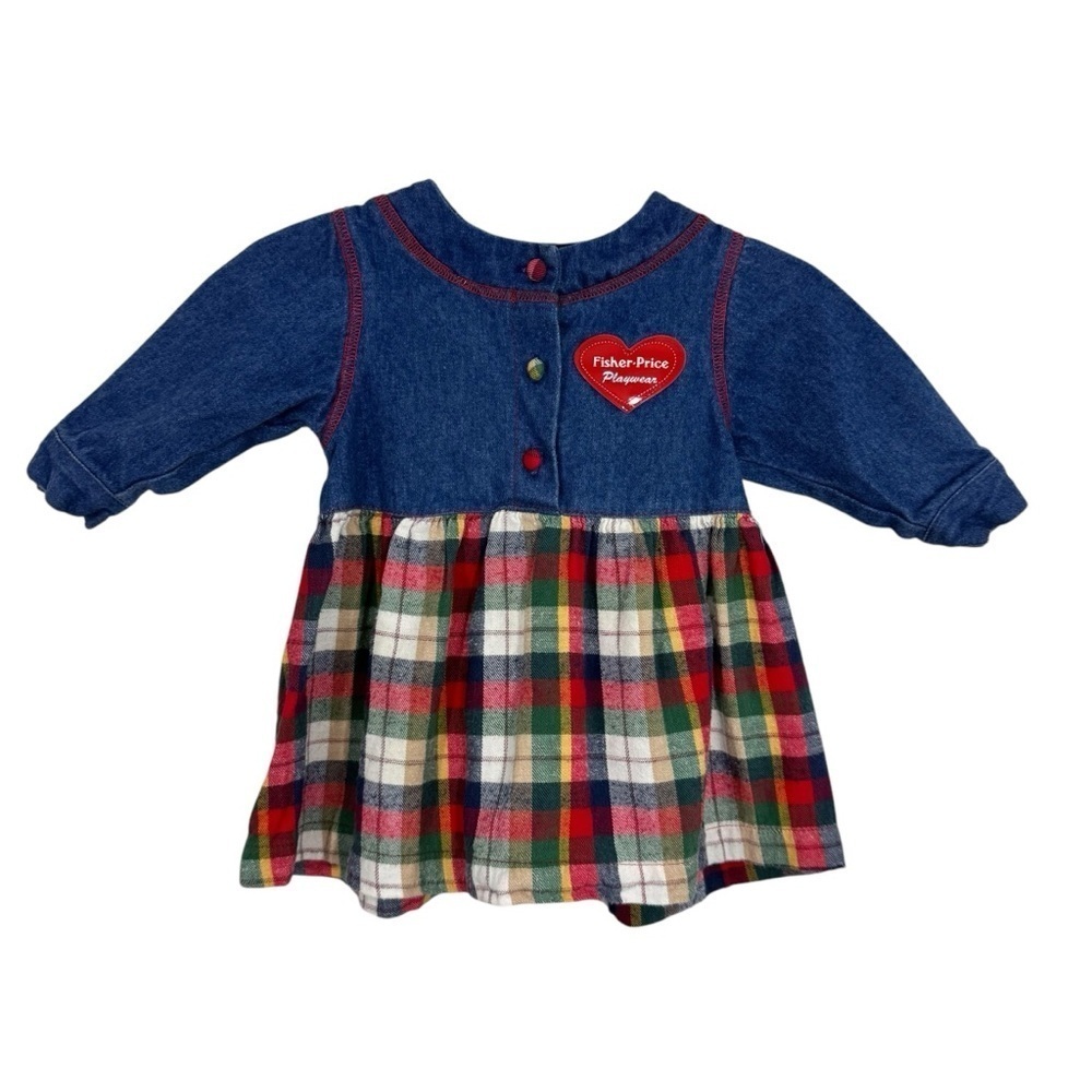Vintage Fisher Price Baby Wear Dress Sz 12 Months Country Western Plaid 90s VGUC